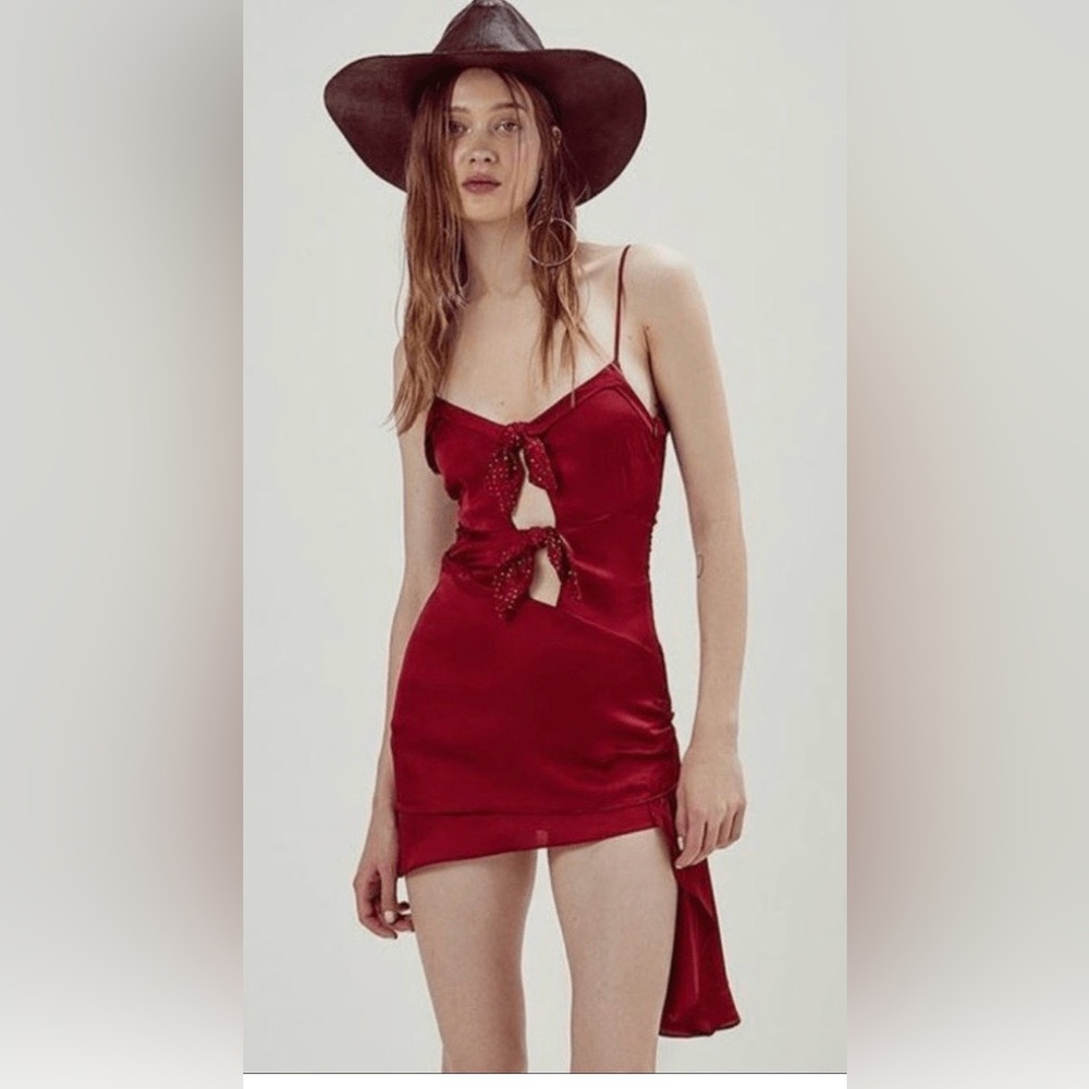 For Love And Lemons After Dark Cutout Red Sequined Bow Ruched Mini dress Size M